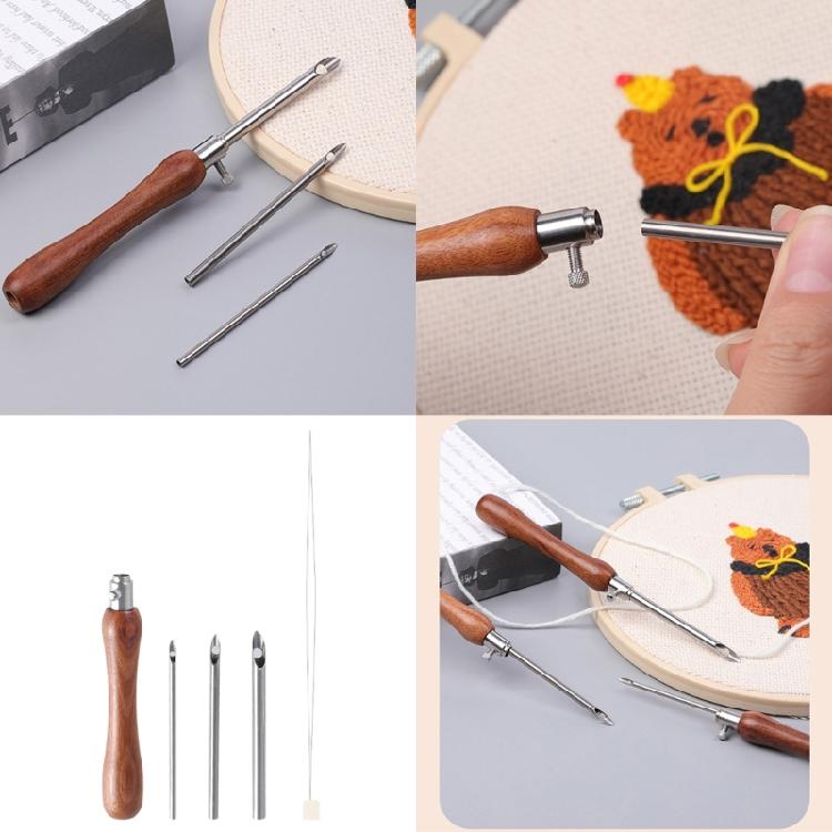 Embroidery Punching Needle Set, Wood Hand Embroidery Pen Beginner Punching Needle Embroidery Set for Stitching Craft