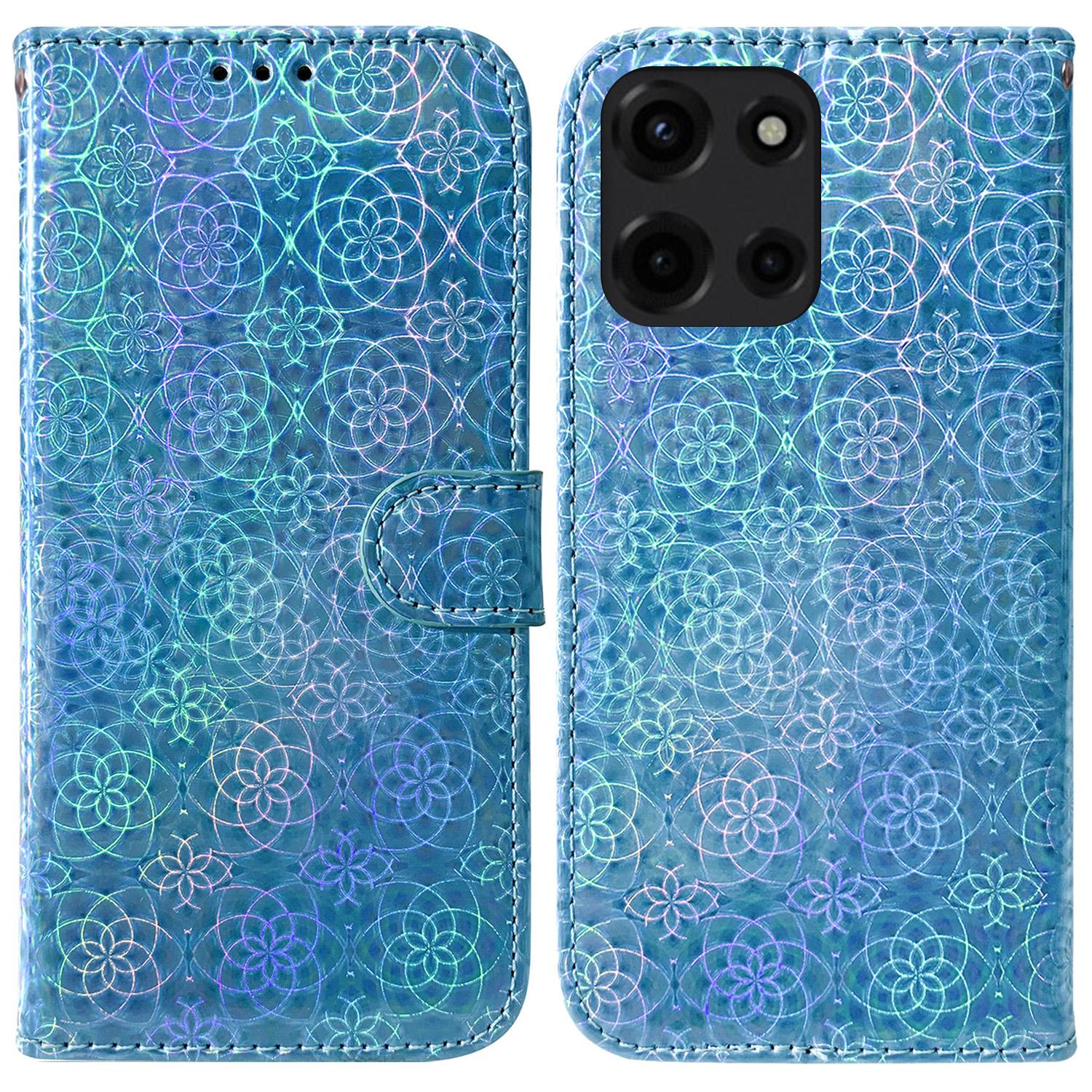 

Для Motorola Мото G 5G (2025) Чехол-подставка Dazzling Flower Кожаный чехол для телефона Blue
