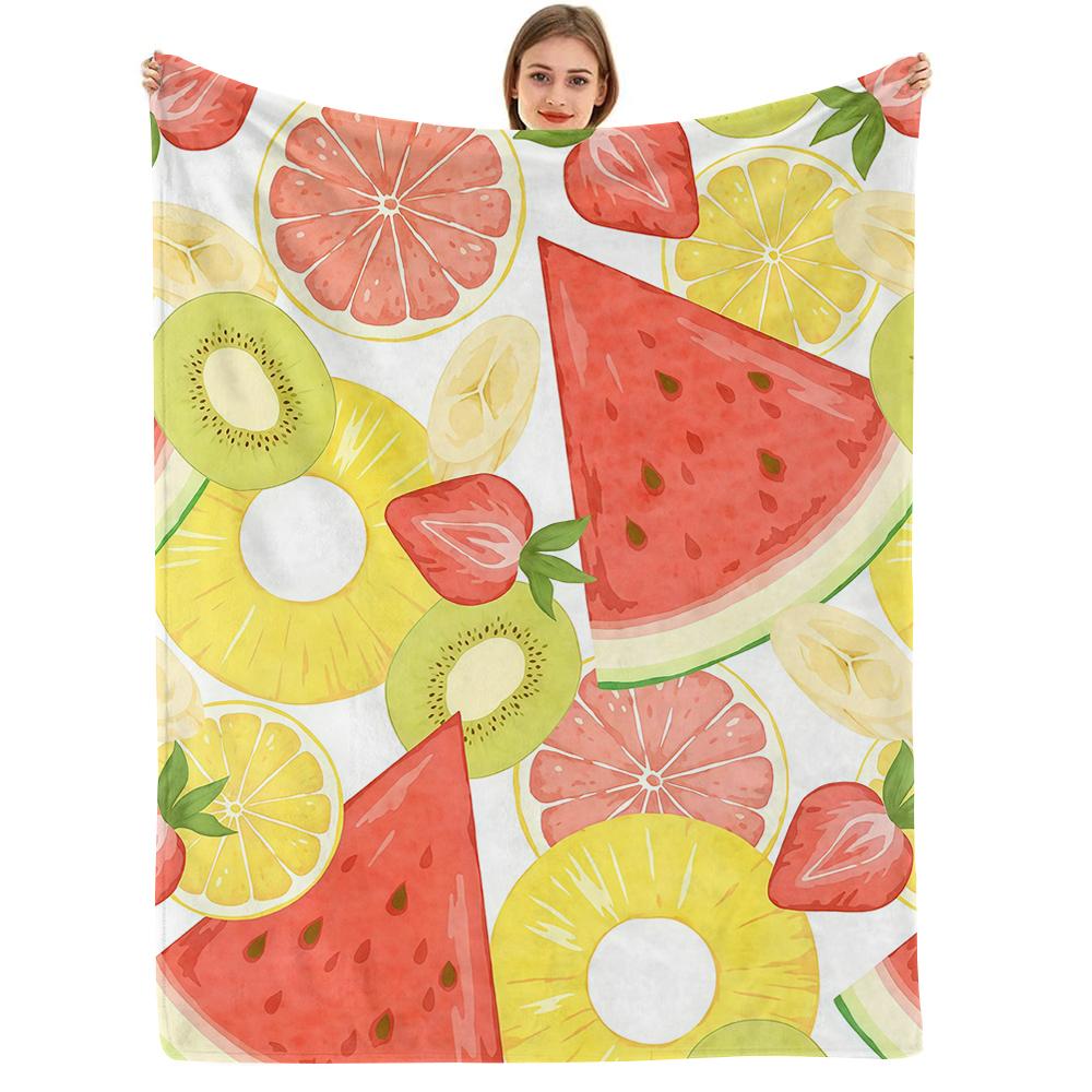 Mixed Fruit Slice Cartoon Anime Print Flannel Blanket Soft Warm Throw For Kids Bedroom Sofa Bed Christmas Office Car