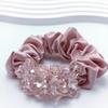 New Arrvial Luxurious Acrylic Flower Scrunchie Hair Tie Satin Crystal Ponytail Holder Fashionable Women Hair Accessories