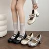Designer Thick Heel Women Mary Jane Shoes Concise Round Toe Belt Buckle Shoes 2026 New Spring Female Elegant Dress Pumps