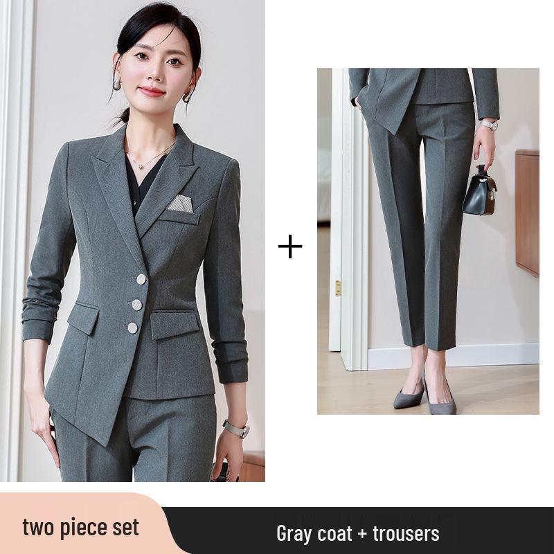 Women's Black Autumn Waist-Slimming Suit Jacket Workwear Set