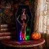 Colorful LED Halloween Light Dancing Skeleton in Casket, Up Musical Toy with Lights, Spooky Animated Decor, Party Haunted House Props Retro Ornament