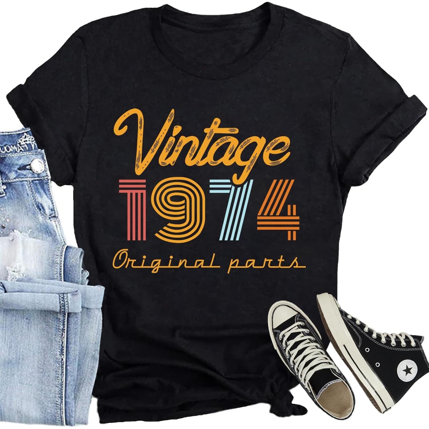 

Vintage 1974 Shirt for Women 51th Birthday Gift T-Shirt Retro 51th Birthday Casual Tee Tops S чёрный
