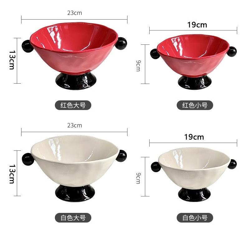 Ceramic High Leg Fruit Plate Binaural Snack Storage Tray Dry Fruit Tray Dessert Trays Cake Trays Decorative Household Products