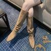 Big Tube Circumference Piled Boots Wrinkled But Knee Boots Women's Autumn and Winter Thick Heel Heightening Knight Boots Maillard Western Boots