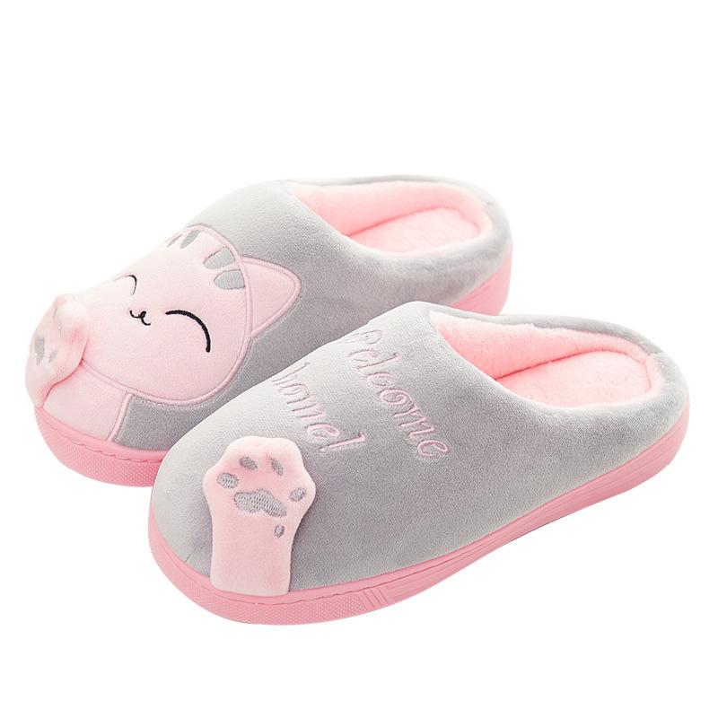 Pantufas de Inverno Fofas de Gato da Sorte para Interior - Calçado de Algodão Quente e Familiar para Homens, Mulheres e Crianças