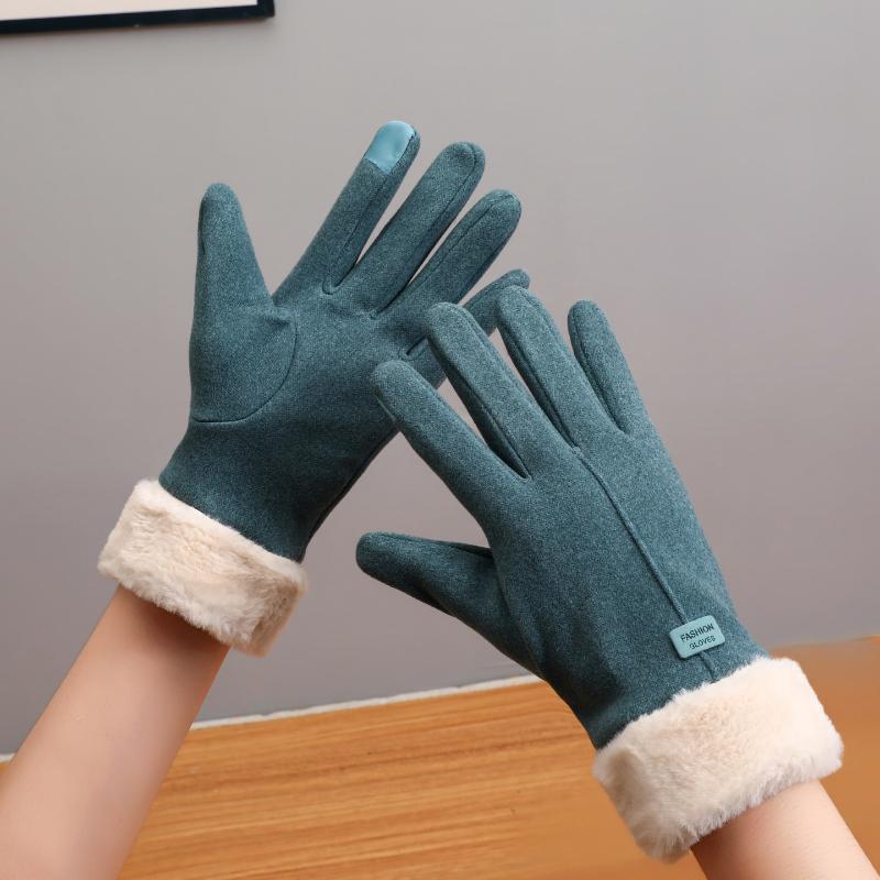 Winter Women'S Warm Gloves Have Windproof And Cold Resistant Properties, Thick Fur Lining, And Touch Screen Gloves