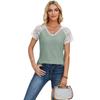 Lace Patchwork V-neck Breathable Top European and American Style Lace Patchwork V-neck Casual Tops