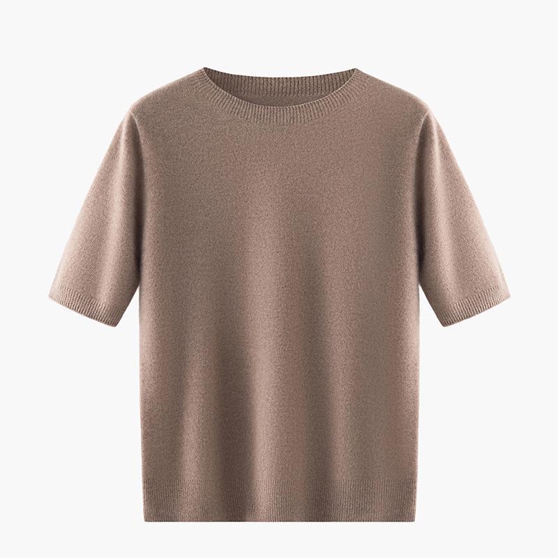 100% Pure Cashmere Round Neck Short Sleeve Pullover Sweater - Solid Color, Loose Fit for Autumn/Winter