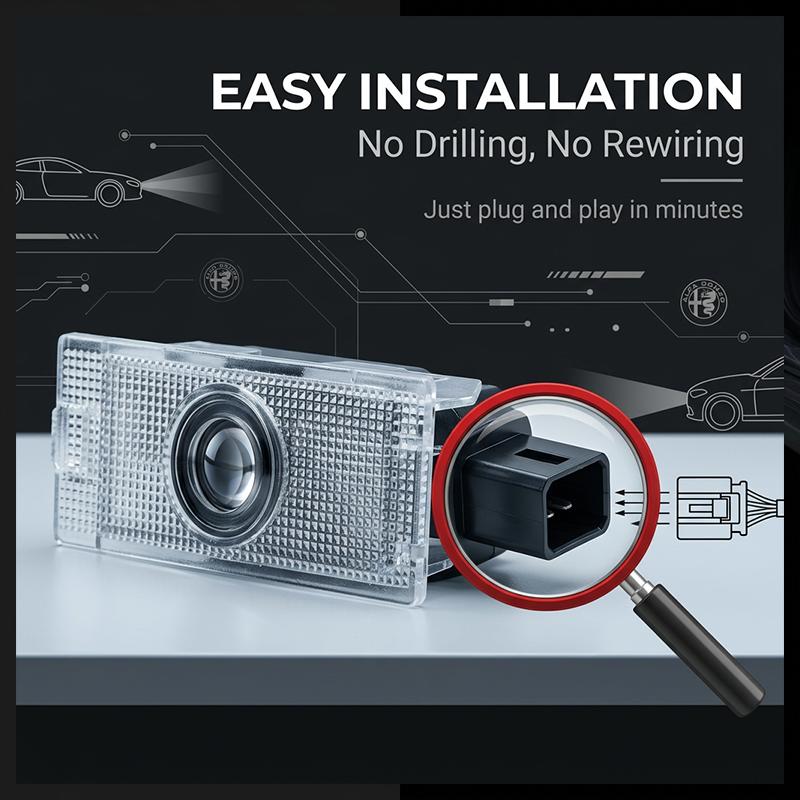 2 Stück Auto Tür Willkommensleuchten LED Projektorlampe Auto Zubehör für Alfa Romeo 159 147 156 166 Giulietta Giulia Mito Stelvio Brera Spider