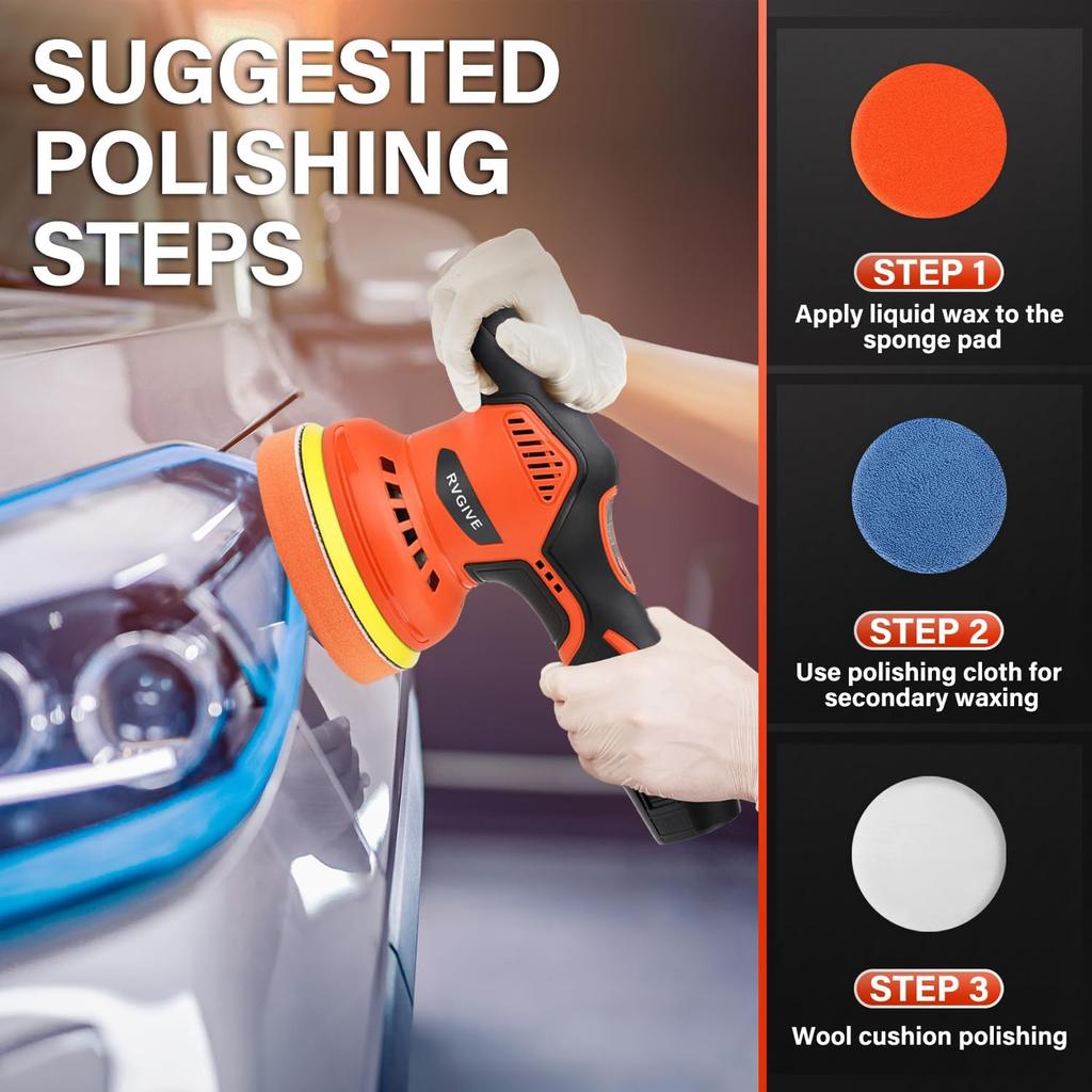 Cordless Car Buffer Polisher, 12V Brushless, 8-Speed Variable, 2800-5500RPM, for Car & Boat Polishing, Detailing, Waxing, Scratc