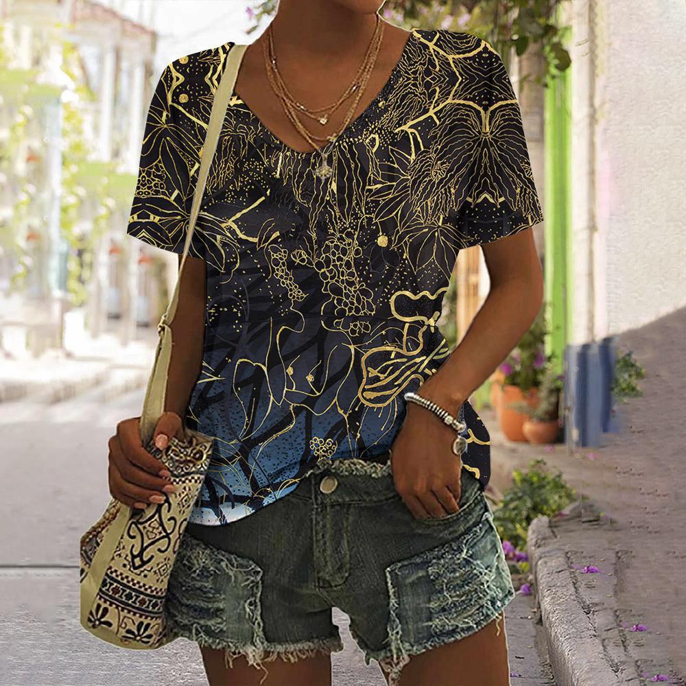 Women's Summer Tee New 3D Digital Printed V-neck T-shirts Streetwear Tops