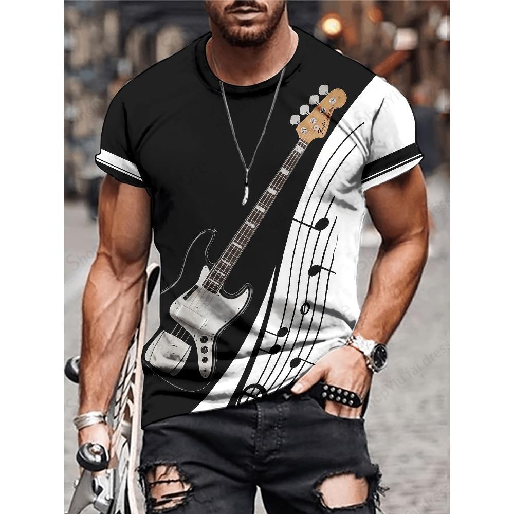 Musical Instrument Guitar 3D Printed T-shirt, Men's and Women's Fashionable Short Sleeved T-shirt, Children's