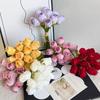 12-Head Handheld Rose Buds Faux Bouquet for Living Room & Dining Table Decor