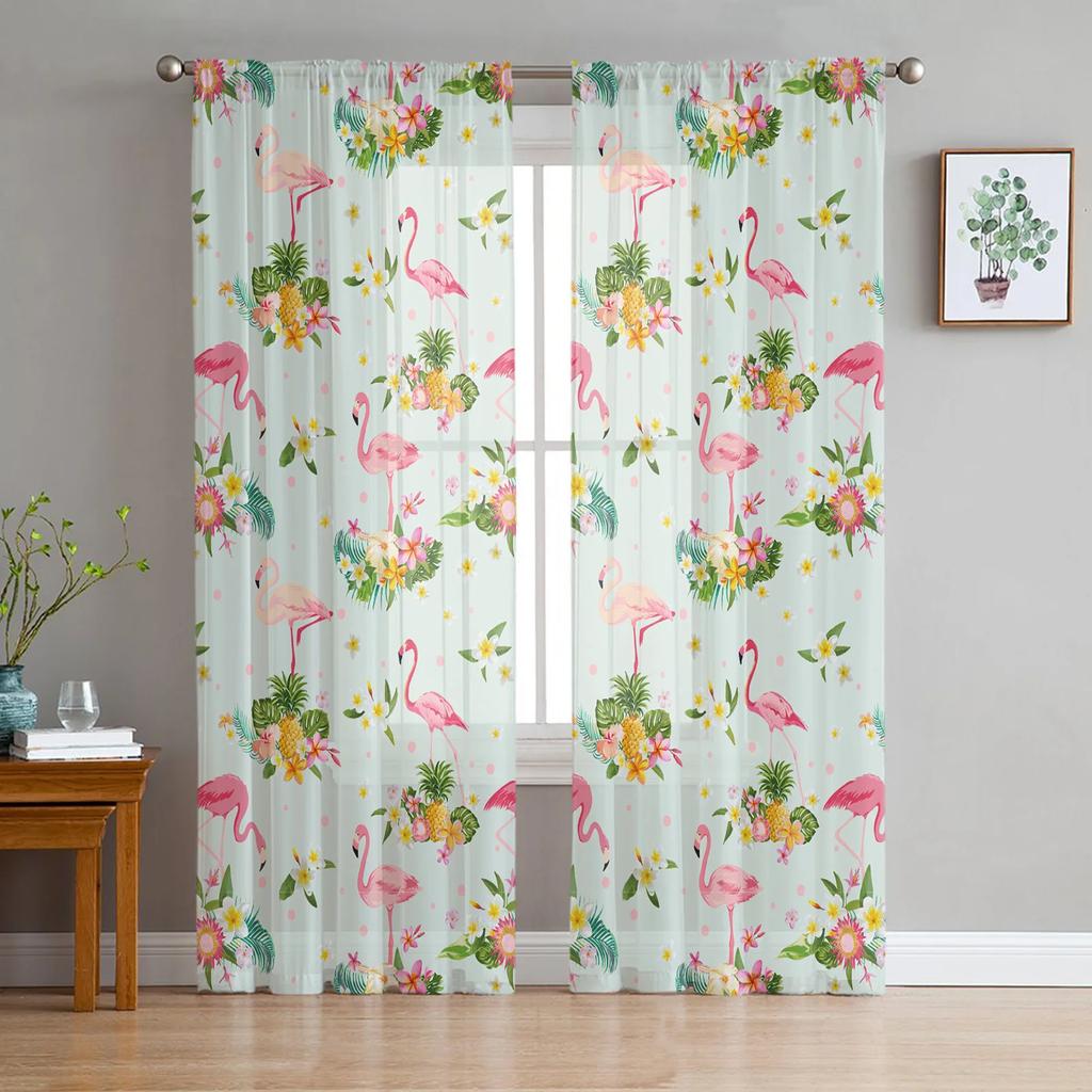 Yellow Pineapple Fruit Flower Tulle Curtains Living Room Bedroom Decoration Transparent Chiffon Voile Window Curtain Light Filtering For Polyester
