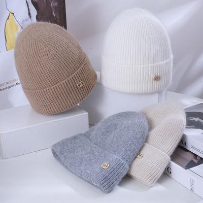 Women's Winter Warm Rabbit Wool Knitted Hat Korean Style Versatile Big Head Circumference Plus Velvet Thickened Windproof Ear Protection Wool Hat