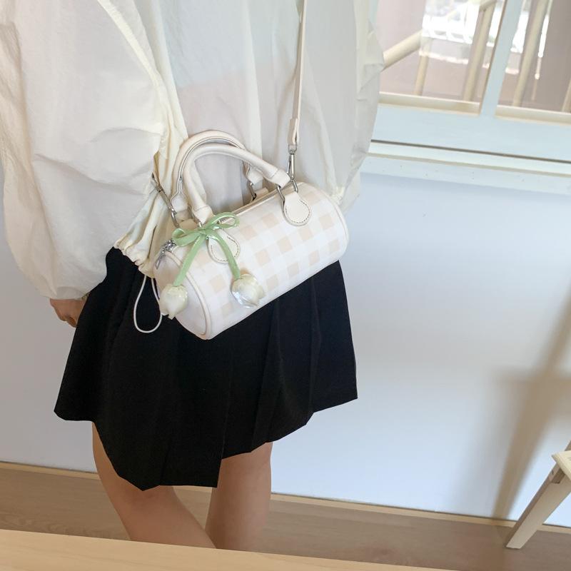 Niche bag women's new summer fashion plaid messenger bag cylinder bag