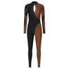 Women Gymnastics Figure Skating Bodysuit Sparkle Rhinestones Contrast Color Patchwork Jumpsuit