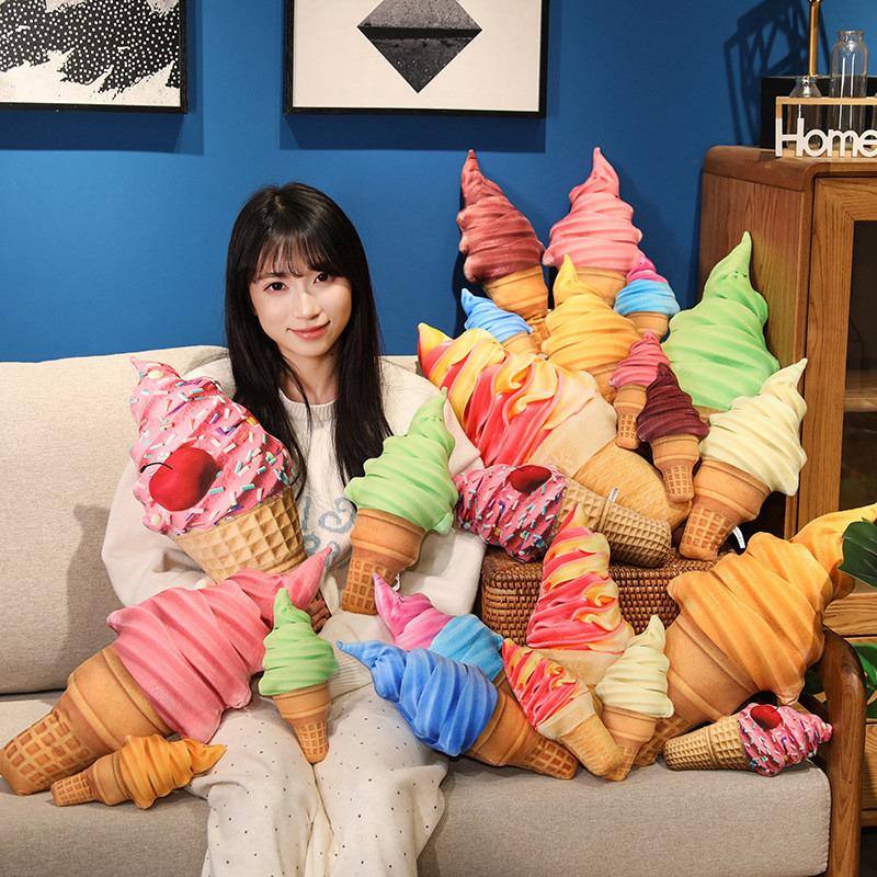 Creative Simulation Fun Cone Ice Cream Throw Pillow Plush Toy Doll Ice Cream Doll Children Soothing Doll