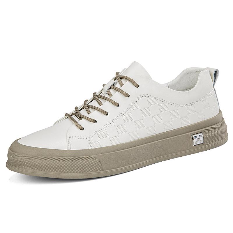 Men s Retro Embossed Plaid Cowhide Casual Sneakers - Trendy Spring Youth Fashion 38