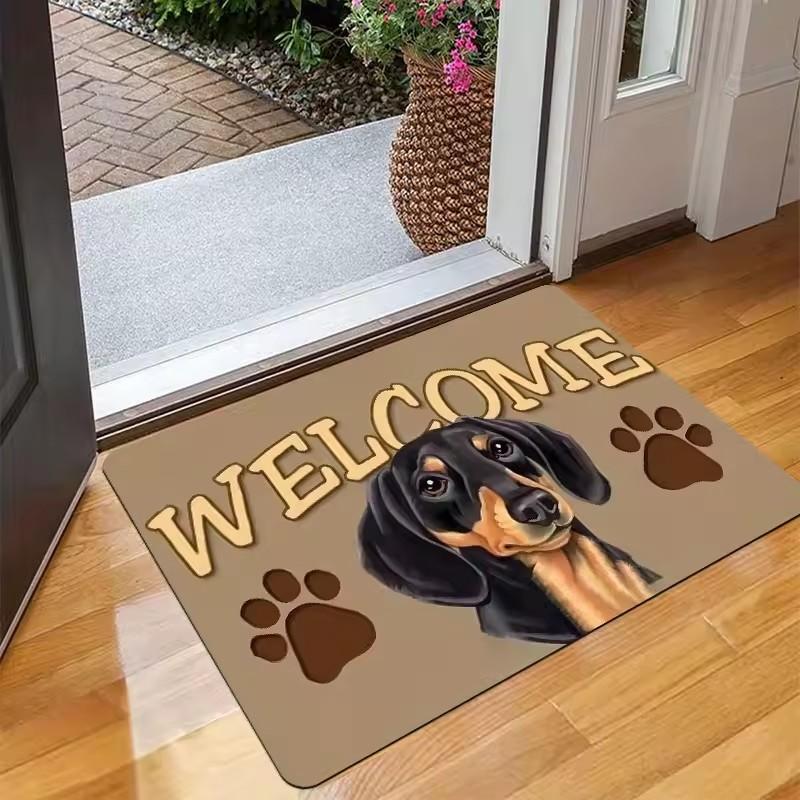 Vintage Dachshund 'Long Day' Non-Slip Doormat - Lightweight, Polyester Mat with Paw Print Design for Kitchen, Bedroom, Bathroom