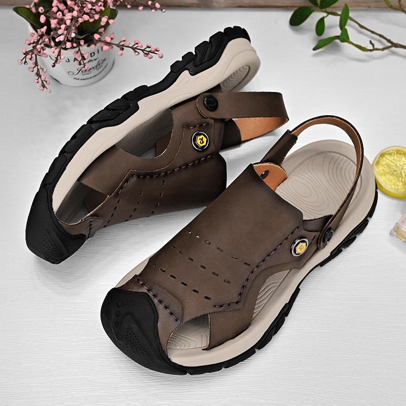 Fashion Casual Leather Sandals for Men Summer Beach Water Hiking Shoes Men Outwear Driving Sandals Stylish Trendy Soft Sole Man Slippers