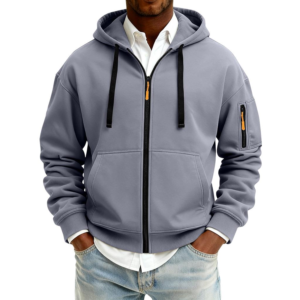 Men's Solid Color Zipper Hooded Cardigan Jacket Men's Sports Large Size Casual Sweatshirt Jacket