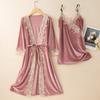 New Autumn Velvet Pajamas Two-piece Robe Set Feminine Lace See-through Robe Bathrobe Casual Velvet Home Clothes