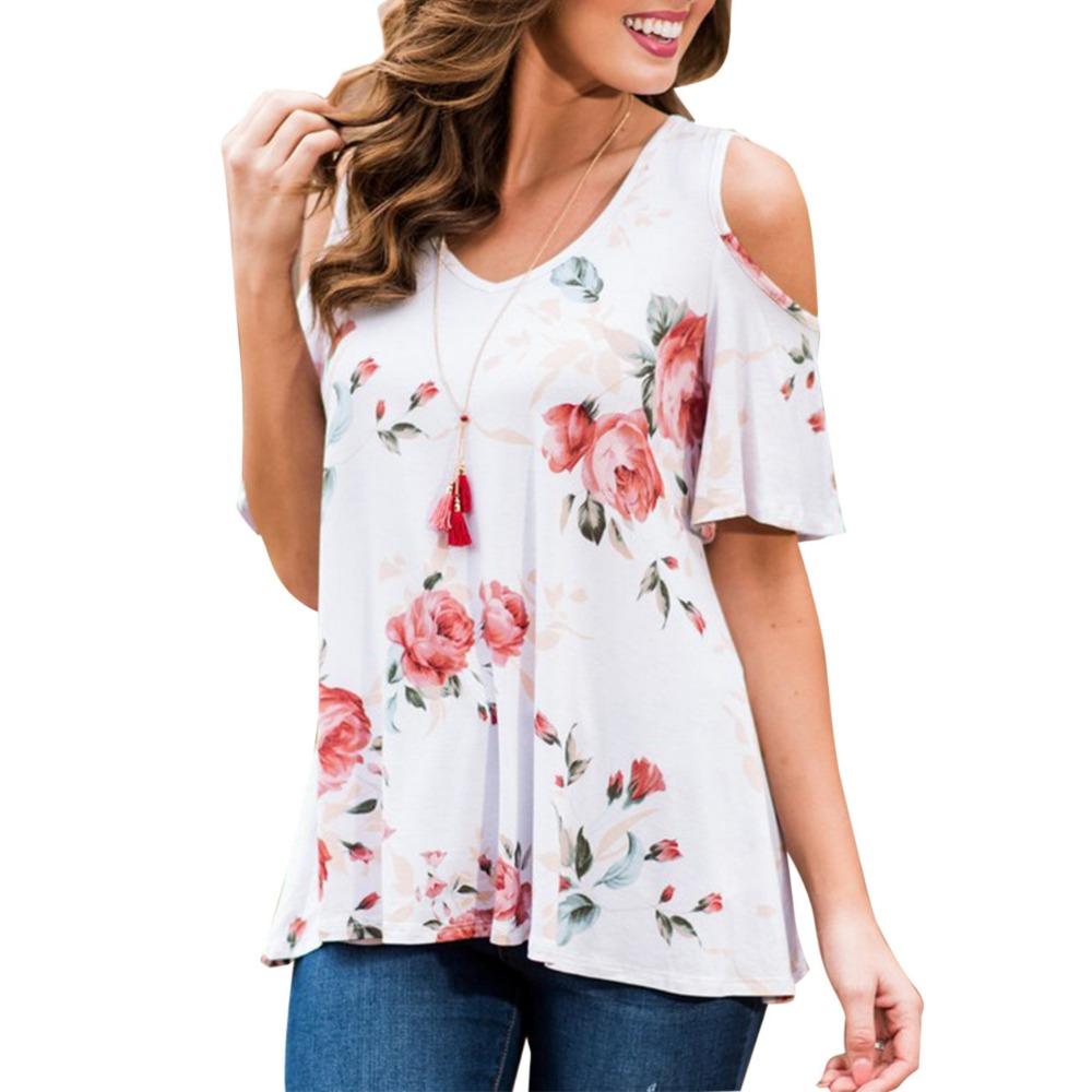 

QICED Летний принт с открытыми плечами и коротким рукавом, женский повседневный базовый топ, футболка XXL