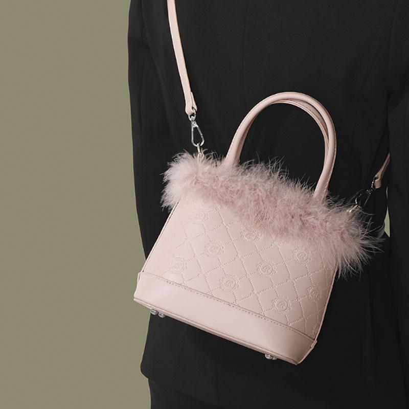 Plush Pink Handbag Women  New Japanese Korean Autumn Winter Original Niche Design Popular Bag Single Shoulder Crossbody Pack