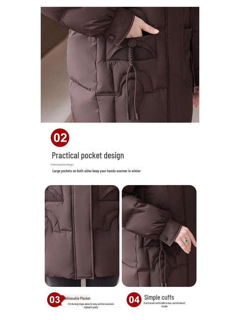 Damen Mittellange Jacke mit 90 % Daunenfüllung (weiße Entendaunen) - Wintermode 2025 für mittleres und älteres Alter
