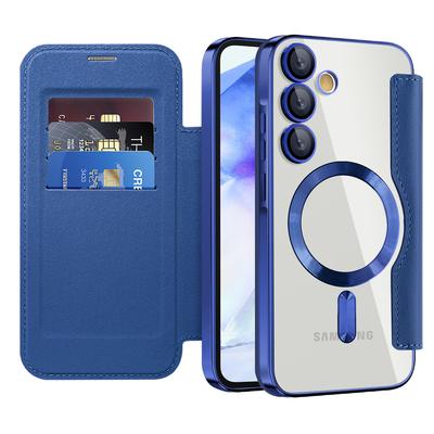 For Samsung Galaxy A55 5G Magnetic Case RFID Blocking Card Holder Leather Phone Cover