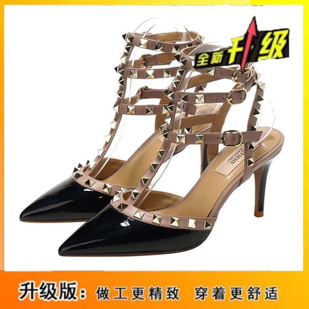 Stiletto High Heels Women's Summer New Nude Rivets Design Pointed Sandals Bag Head Single Shoes
