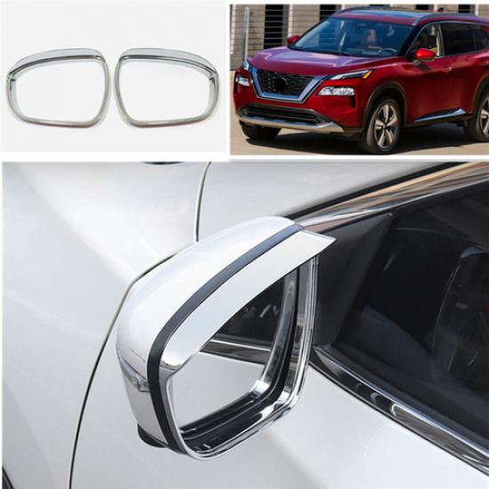Chrome 2PCS Rearview Mirror Rain Eyebrow Cover Trim For Nissan Rogue -2024