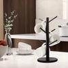 6 Hooks Bamboo Coffee Cup Holder Thickened Base Tree Shape Coffee Cup Rack Sturdy Design Wood Material Cup Storage Holder