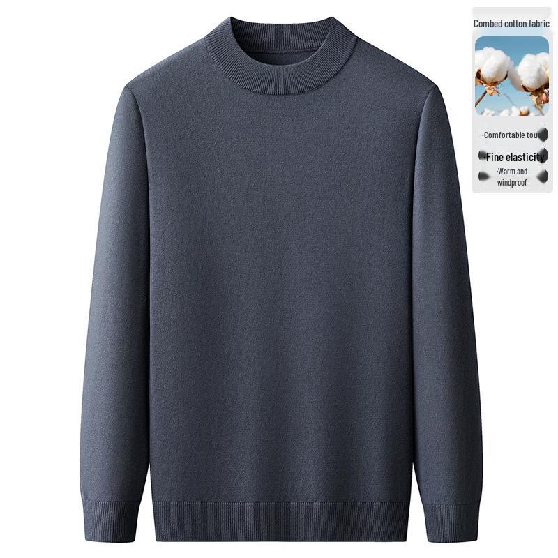 2025 Autumn/Winter Plus Size Men's Warm Half-High Neck Knit Sweater Pullover