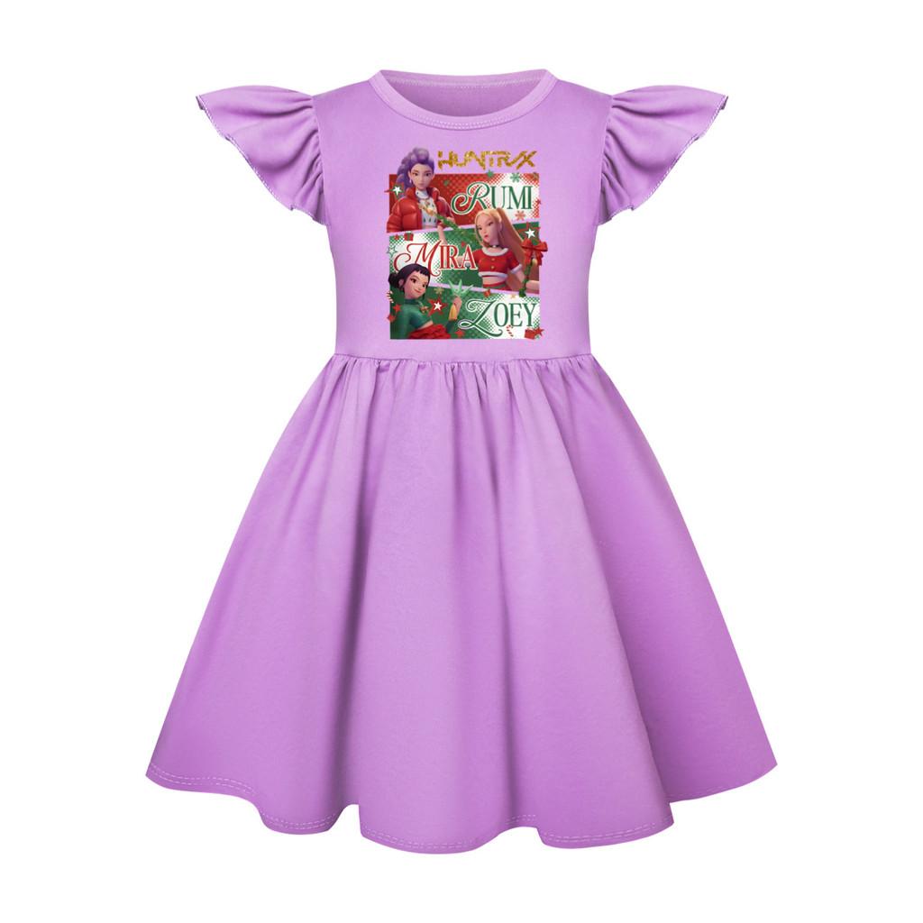 5181 Kinder Mädchen Weihnachten Neujahr Mira Zoey Rumi Bedrucktes Rüschen Kurzarm Freizeitkleid