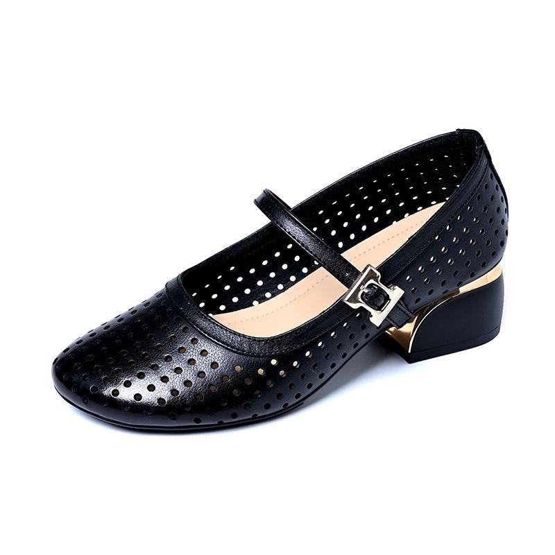 Spring fashion retro word with Mary Jane shoes breathable hollow woven high heel after thin heel pointed single shoes