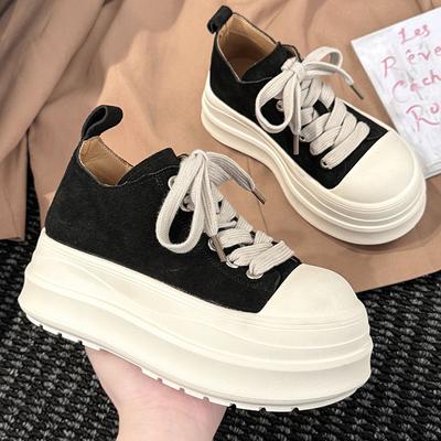 Modische Plateau-Damen-Freizeitschuhe, vielseitig, Herbst, bequem, einfach, rutschfest, Canvas-Schuhe, koreanische Version, Schnür-Board-Schuhe