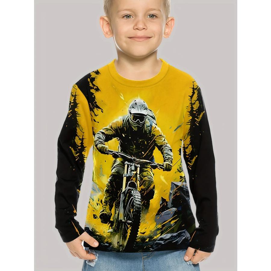 2025 Kids Clothes Boys Tshirt Long Sleeve 3D Dirt Bike Print Kids Clothes Casual Children Clothes Girl Pullover Top Boys Clothes