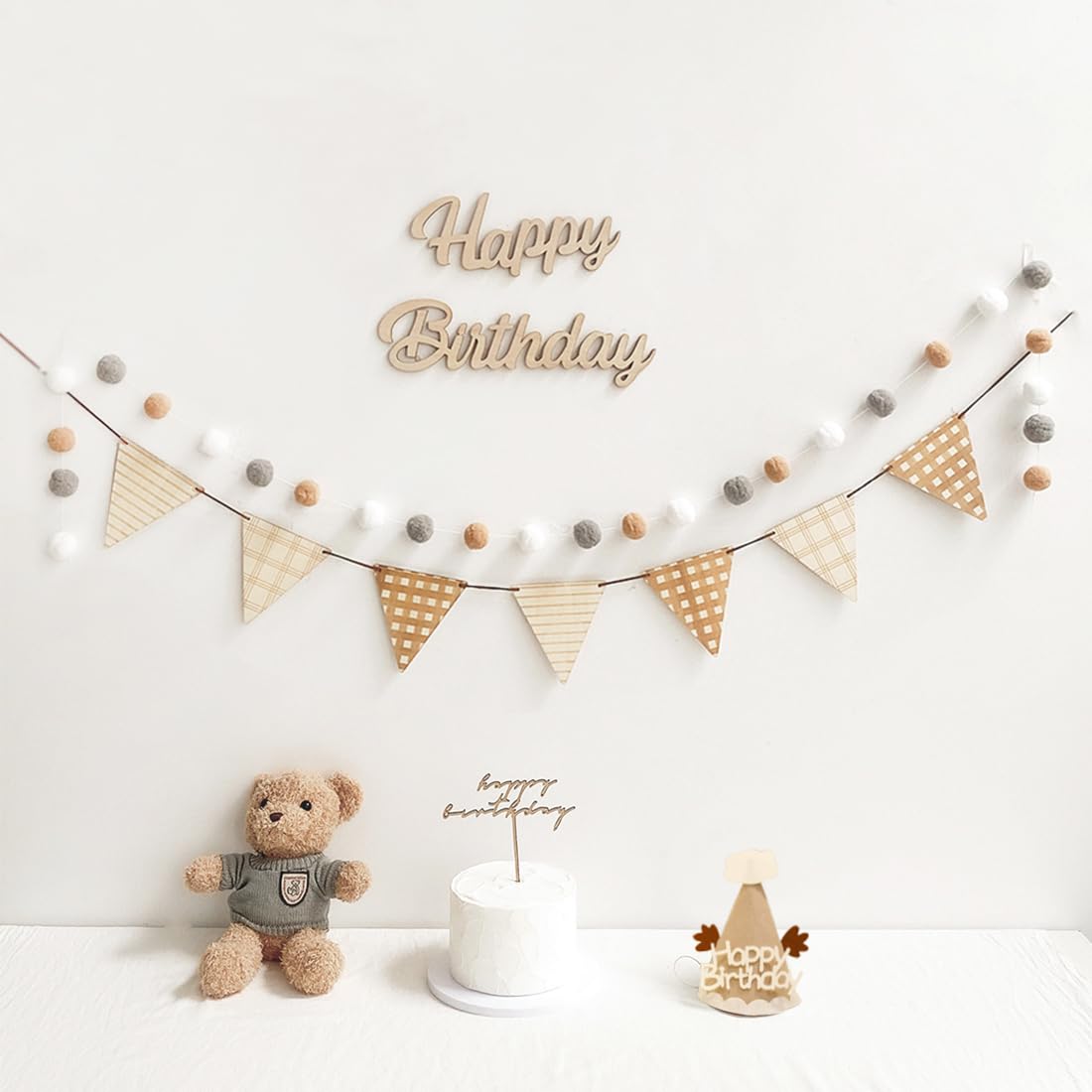 

Hanakaze Birthday Decoration Felt Set Simple Stylish Party Decorations Garland Cake Topper Flag Fugu Ball Wall Stickers Photo Background First Meal