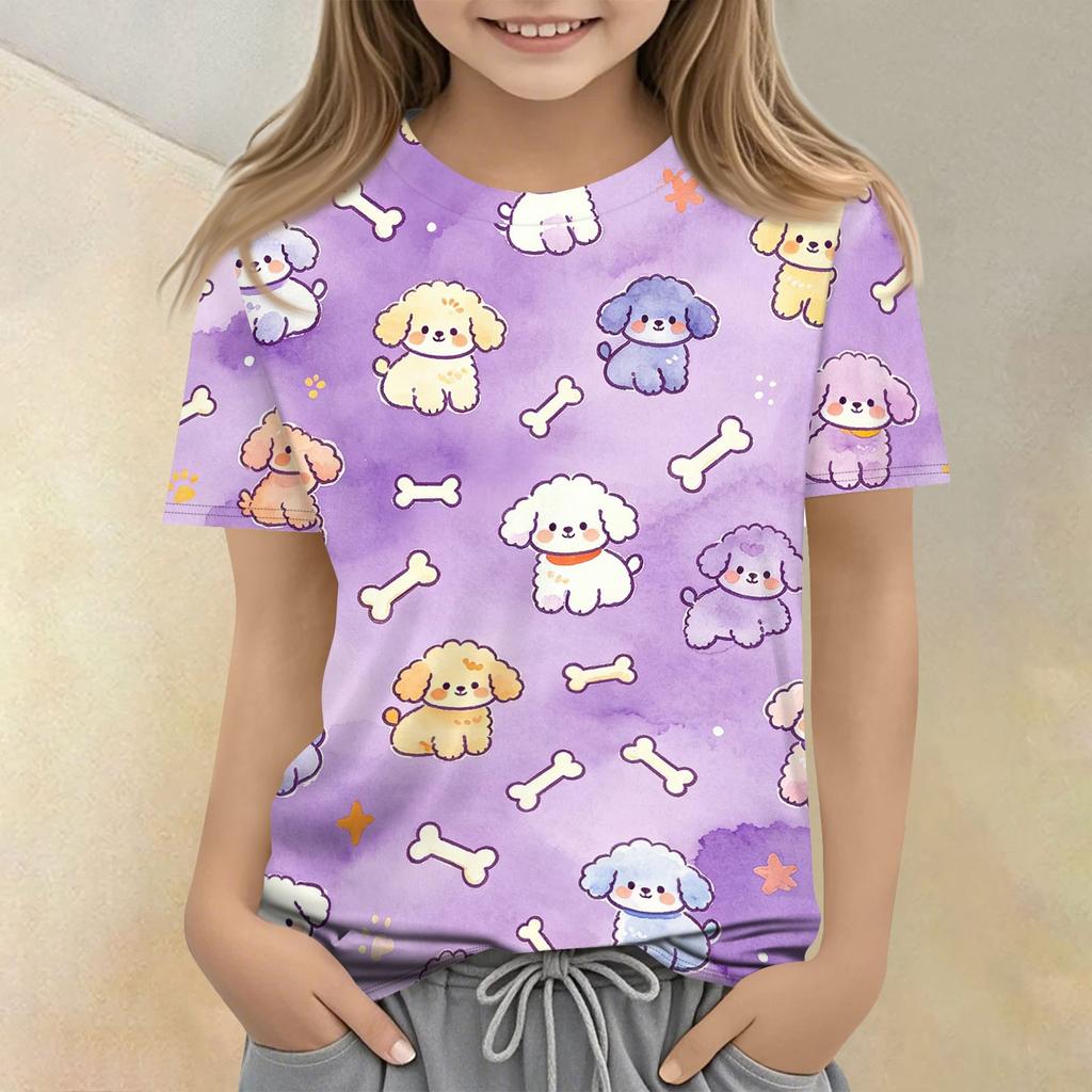Kids Animal Print Crew Neck Short Sleeve Casual Loose Fit T Shirt Soft Comfortable Fabric Suitable for Everyday Wear