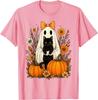 Vintage Halloween Ghost Holding Black Cat Groovy Floral Kids Adults T-Shirt
