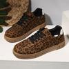 Brązowe Leopardowe Sznurowane Damskie Buty Wulkanizowane Wiosna Jesień Okrągły Nosek Modne Codzienne Trampki Wygodne Płaskie Zapatillas De Mujer