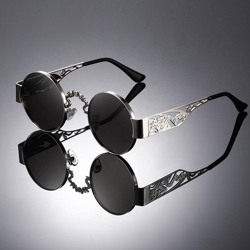 Retro Steampunk Dragon Pattern Round Sunglasses - Unisex Trendy Design