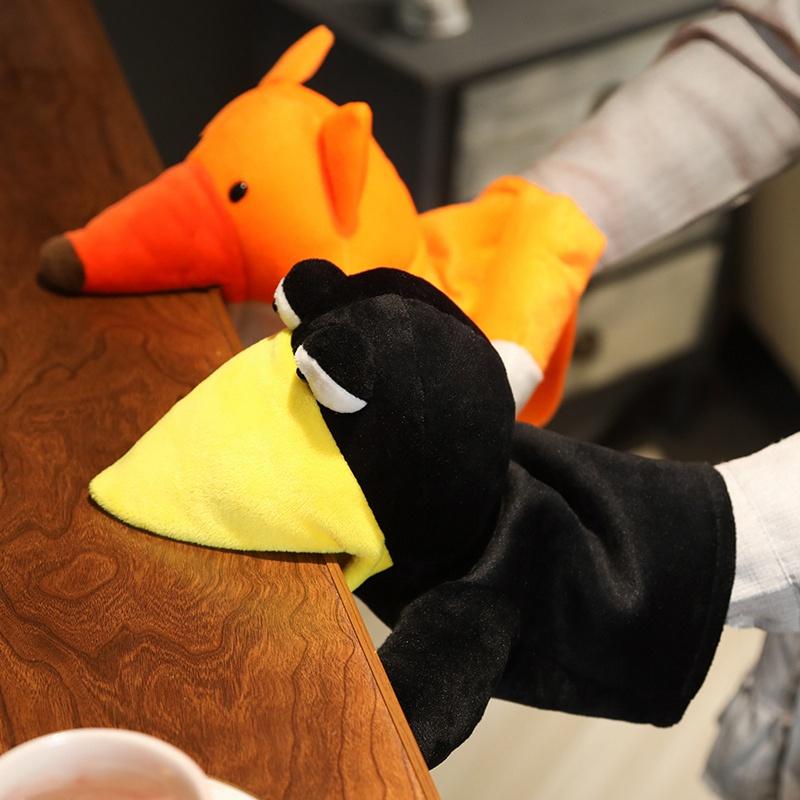 New Funny Glove Crow Foxes Plush Hand Puppets Soft Stuffed Cartoon Telling Learning Funny Accompany Toy Kids Birthday Gift