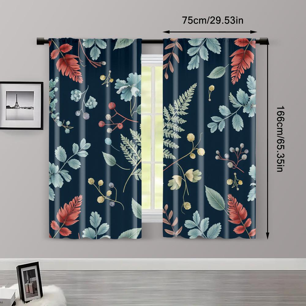 Set Of 2 Contemporary Curtains Boho Nature Leaf Versatile Polyester Without Rod All Seasons Perfect Bedroom Living Room Curtain For Made