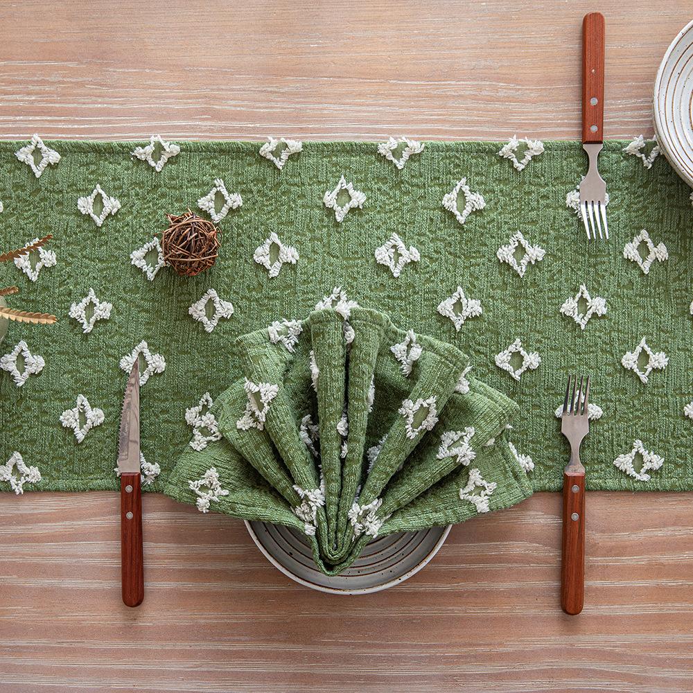 1pc Boho Table Runner for Home Decor Macrame Cream Yellow Farmhouse Table Runner with Tassels for Bohemian Dining Bedroom Decor