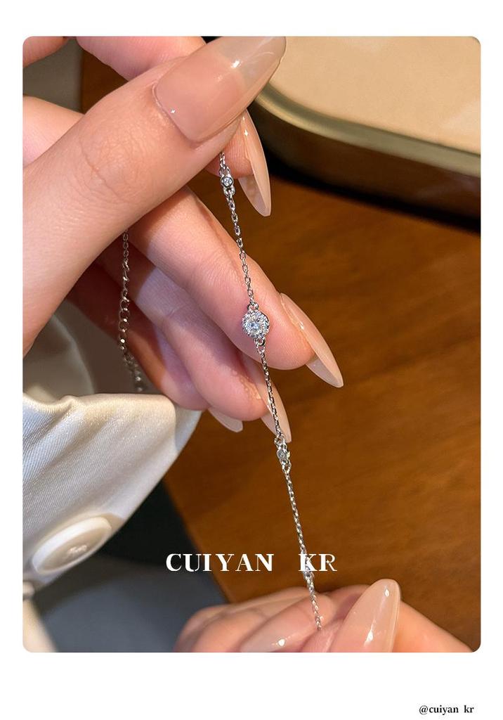 Cui Yan S925 Sterling Silver Korean Style Round Diamond Bracelet - Elegant Women's Versatile Jewelry